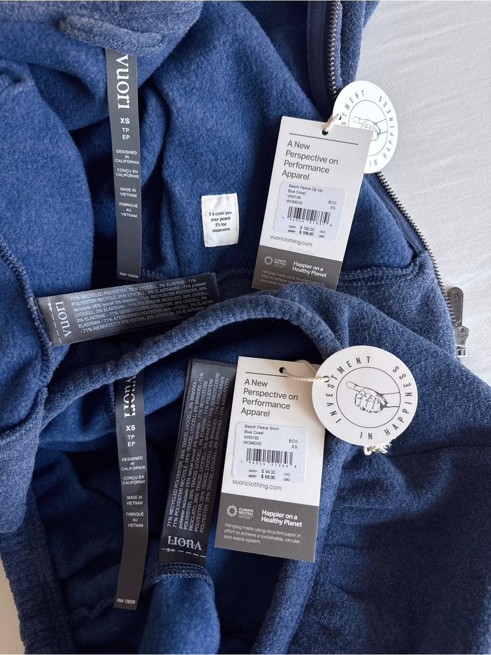 NWT Vuori Beach Fleece Full Zip Blue Coast XS + Beach Fleece Short Blue Coast XS - Picture 3 of 16